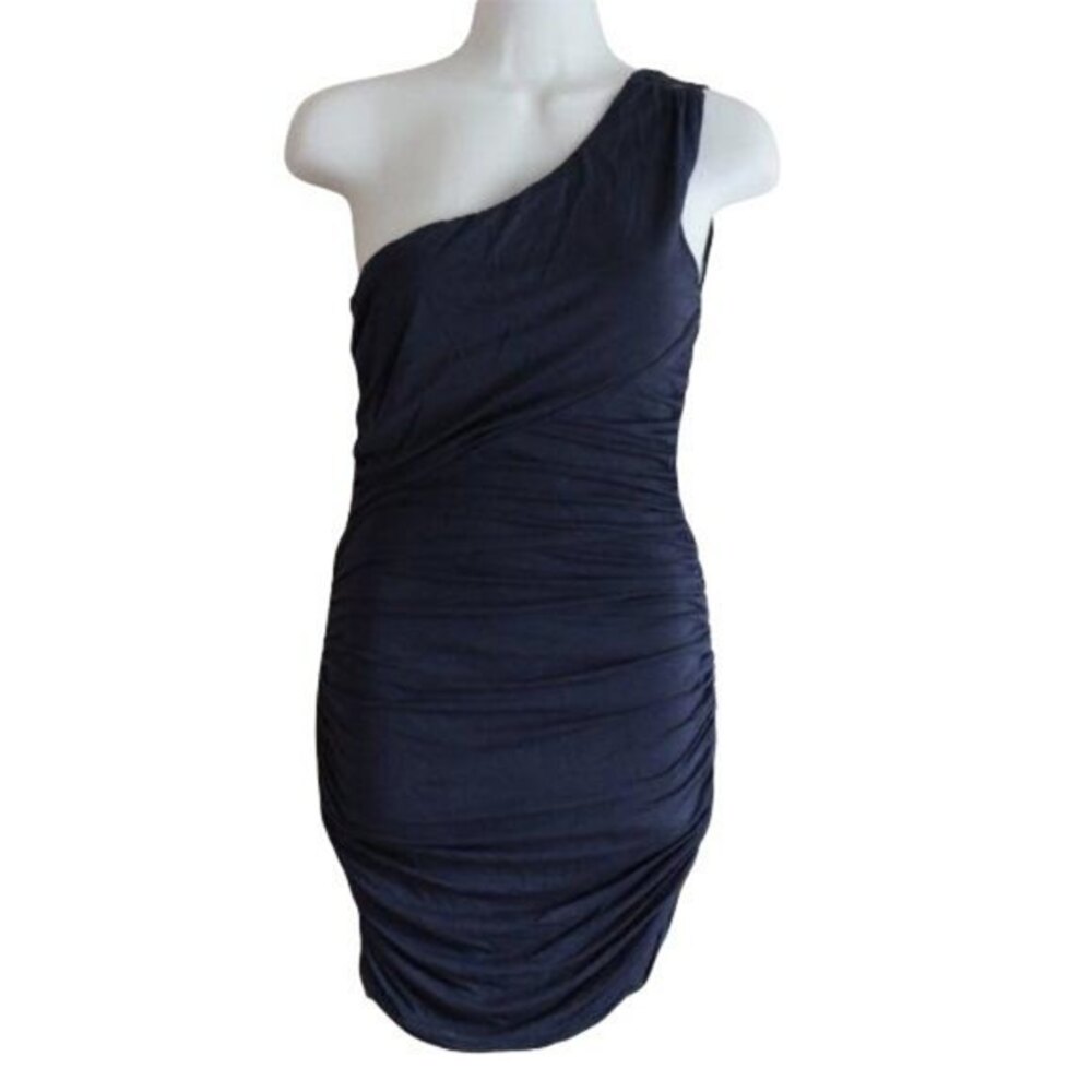 Forever 21 One Shoulder Lace Ruched Navy Mini Dress